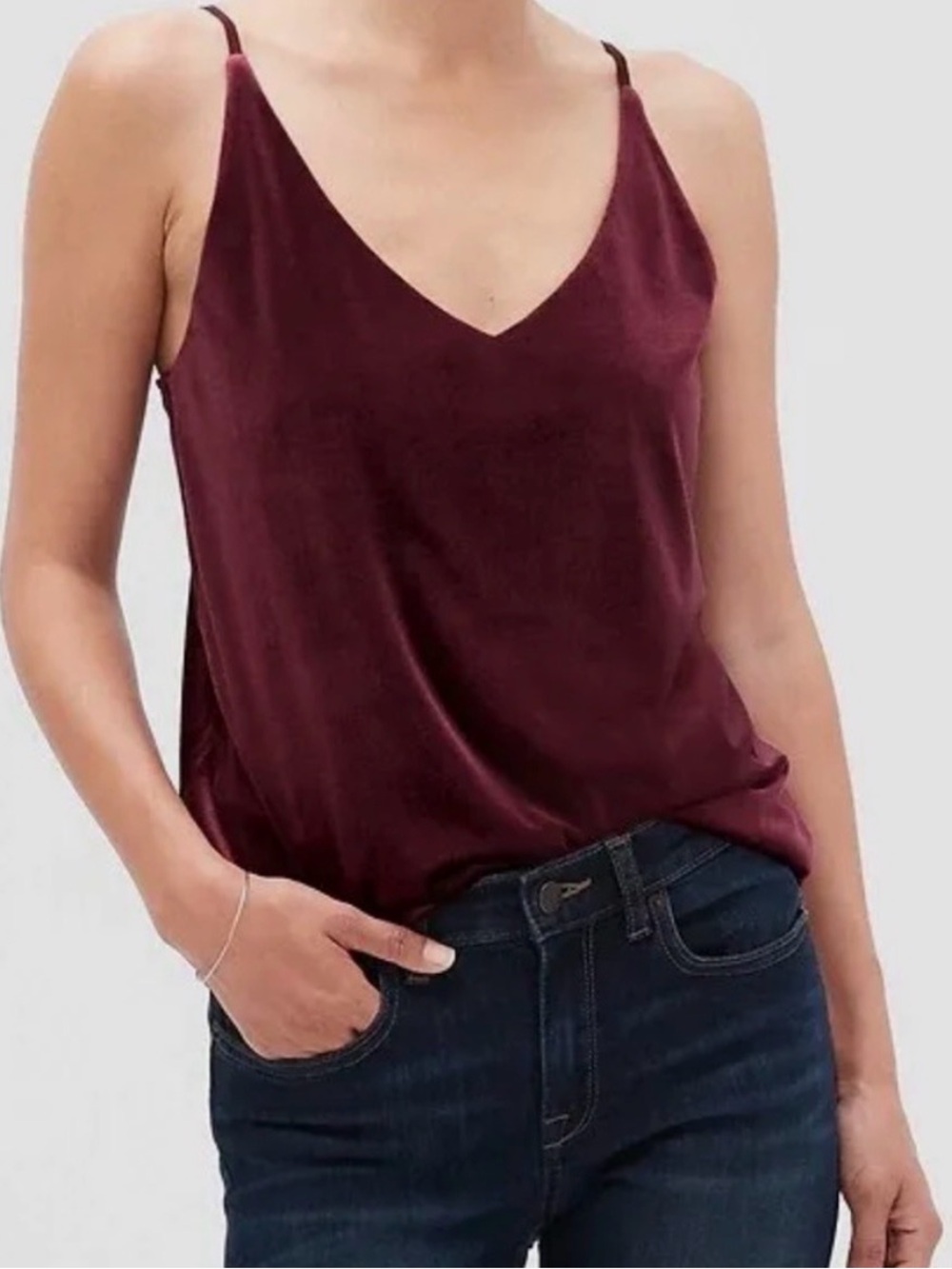 Banana Republic Burgundy Velvet Textured Cami, Size M, Dark Academia Edgy Y2K